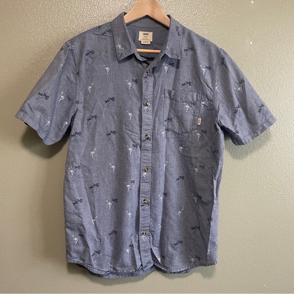 Van's Flamingo & Palm Tree Button Down Top- Medium - Picture 1 of 10